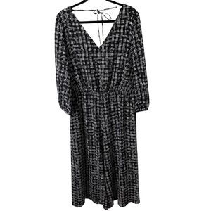 London Style Collection‎ Black White Grid Print Tie Back Jumpsuit size 14 Large